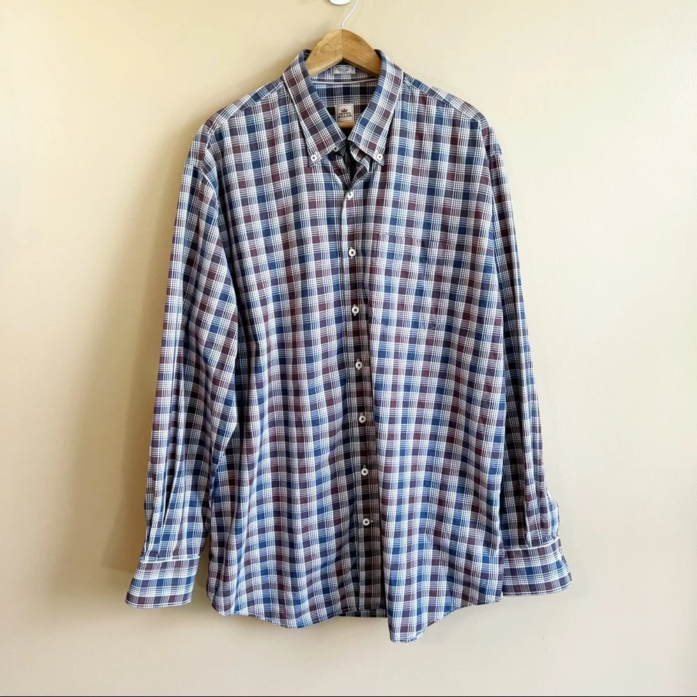 PETER MILLAR Men’s Blue Plaid Dress Shirt Size XL 100% Cotton DRY CLEANED - Picture 2 of 8